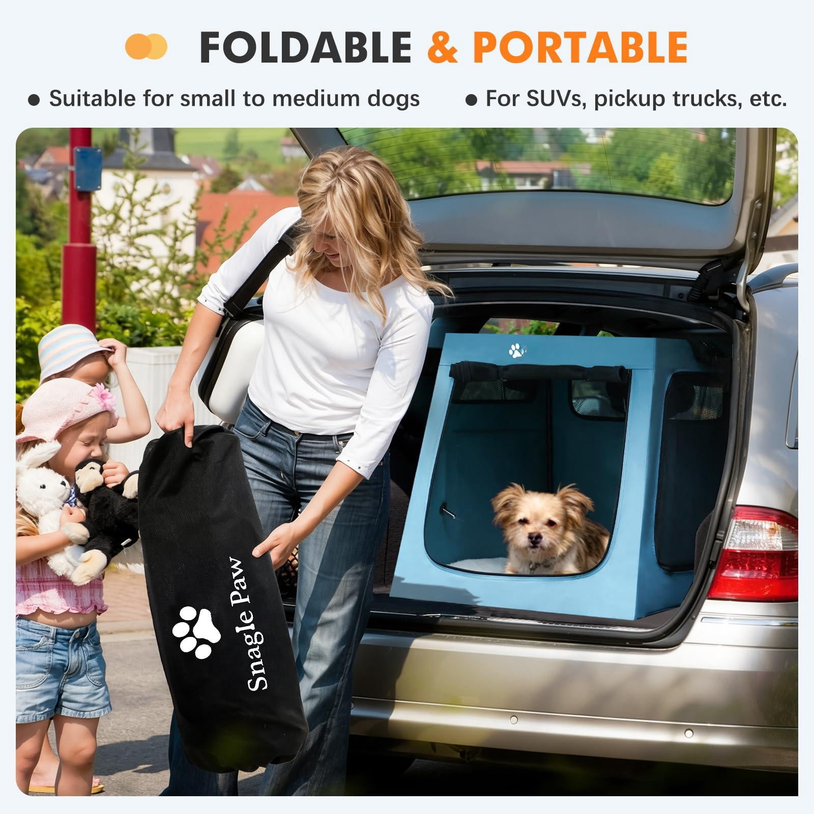 Portable Dog Crate For Car Travel  Collapsible Large With Metal Frame & 3-door Mesh Windows Secures In Trunk/backseat Soft-sided Kennel Carrier Medium Dogs-l