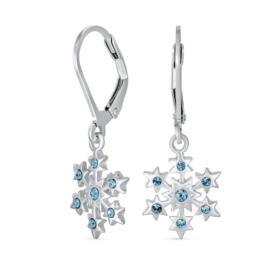 Bling Jewelry Womens Delicate Holiday Dangle Chandelier Earrings with Snowflake Star Sterling Silver