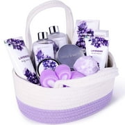 Bath Gift Set for Women - 11 Pcs Lavender Body Spa Basket, Holiday Birthday Gifts for Her