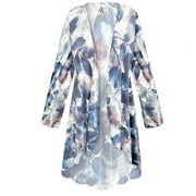 Women's Small Extra Tall Cascading Cardigan Cascade Blue Sialis Abstract Slinky Womens Comfy Casual Long Flowy Drape Lightweight Duster Sweater Made in USA