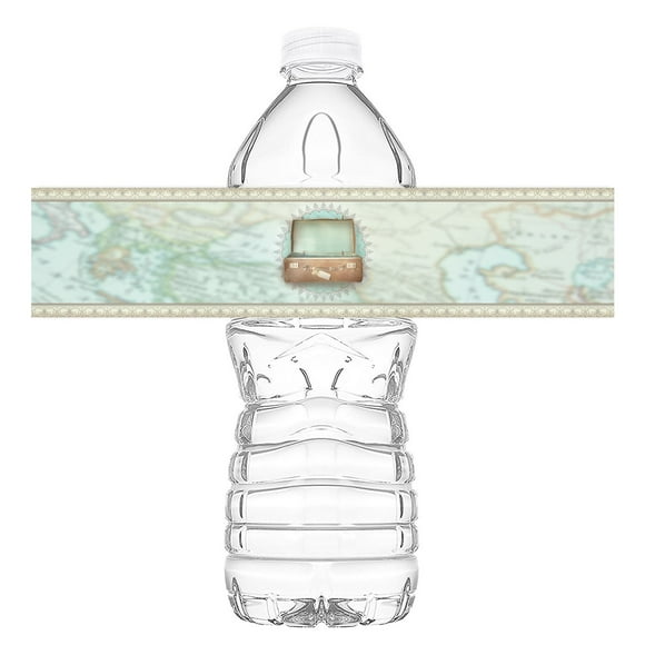 POP parties Travel Map Bottle Wraps - 20 Traveler Map Water Bottle Labels - Travel Map Decorations - Made in The USA