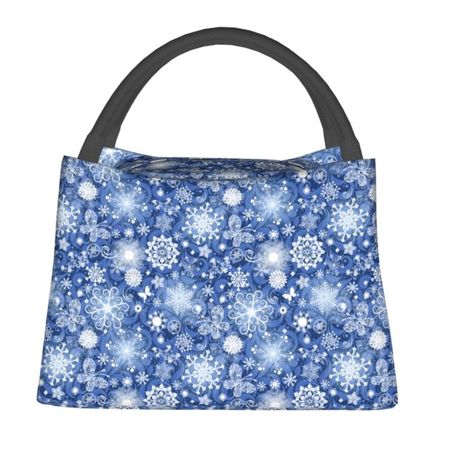 Balery whiet Snowflake blue background Bolsa de Aislamiento Portátil – Bolsa de Almuerzo con Forro de Aluminio Mejorado, Funda Impermeable y Fácil de Limpiar para Picnic y Caja de Almuerzo