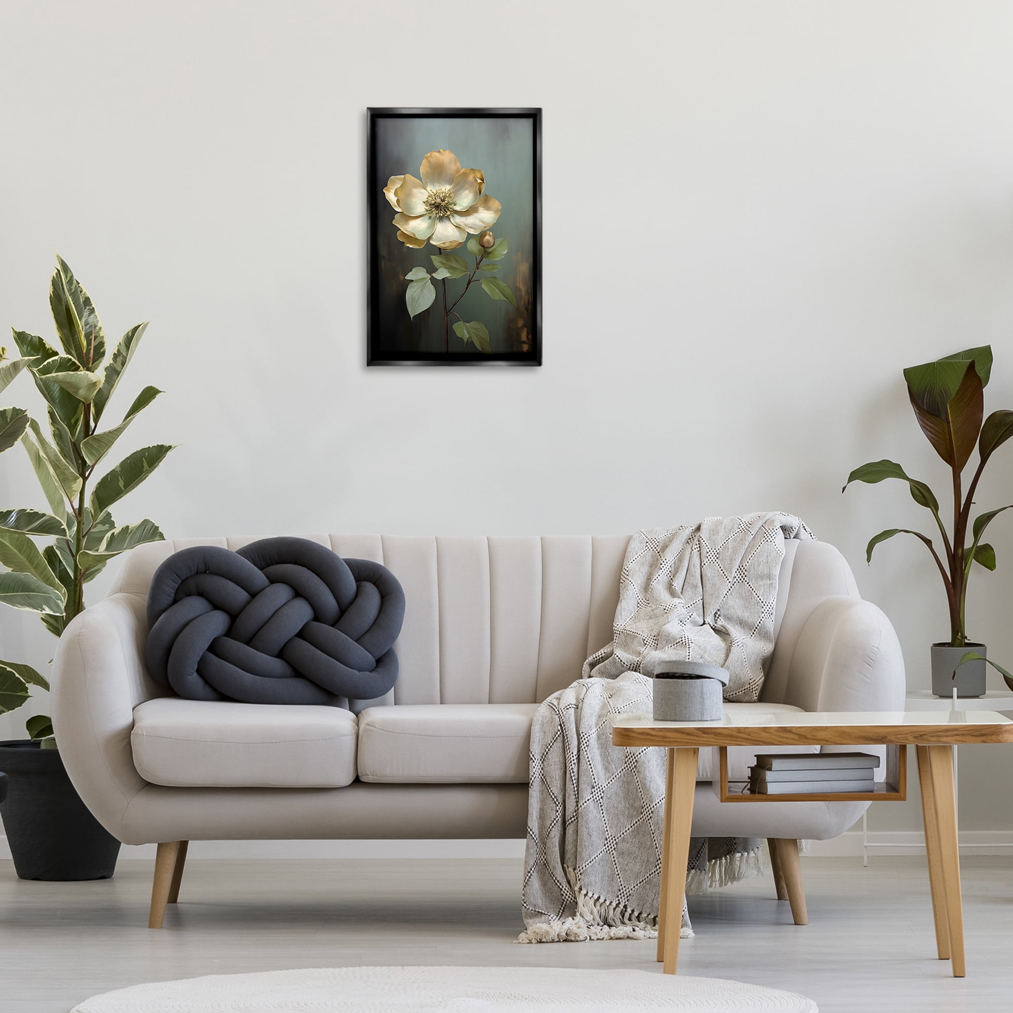 Stupell Industries White Floret Petals Botanical & Floral Painting Black Floater Framed Art Print Wall Art, 17 x 25