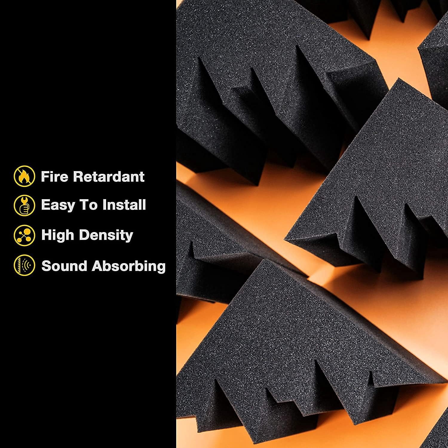 FStop Labs Acoustic Foam Panels, 3D Polyurethane Soundproof Wall Panels, 12 in x 12 in x 0.4 in, Black, 12 Pack