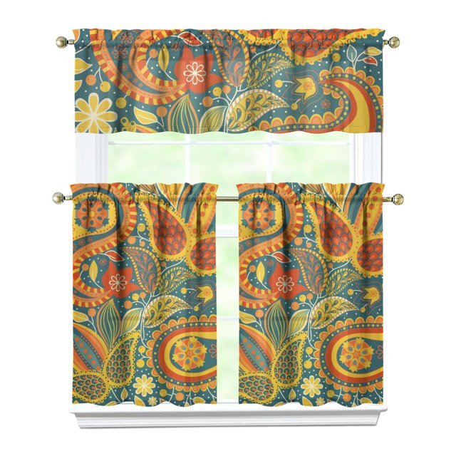 Vibrant Paisley Window Curtains - Exotic Design 3-Piece Blackout Set for Kitchen/Living/Bedroom