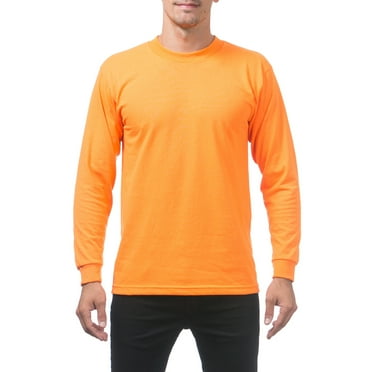 Pro Club Men's Relaxed Fit Comfort Cotton Long Sleeve T-Shirt - Safety Orange - Small