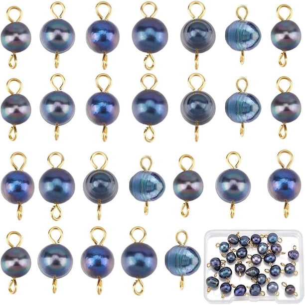 30 piezas de abalorios de perlas naturales, abalorios de conector de perlas de agua dulce, perlas de patata azules, abalorios colgantes con doble bucle, a granel