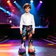 thumbnail image 2 of Uniform Pants for Girls Size 6 Flare Pants Rock Guitar Music Note Print Flare Pants, High Waist Stretch Retro Bell Bottom Stage Performance Bootcut Trousers Back To School ClothesMulticolour, 2 of 6