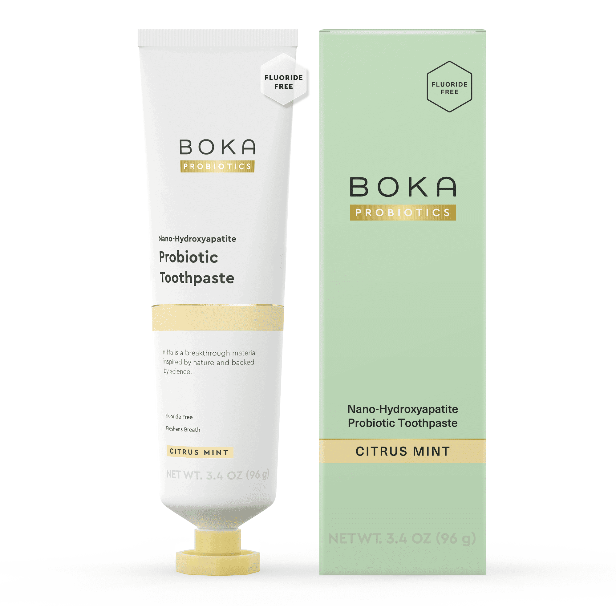 (2 pack) Boka Probiotic Toothpaste, Nano Hydroxyapatite Toothpaste, Fluoride Free, Dental Probiotics, Citrus Mint, 3.4oz