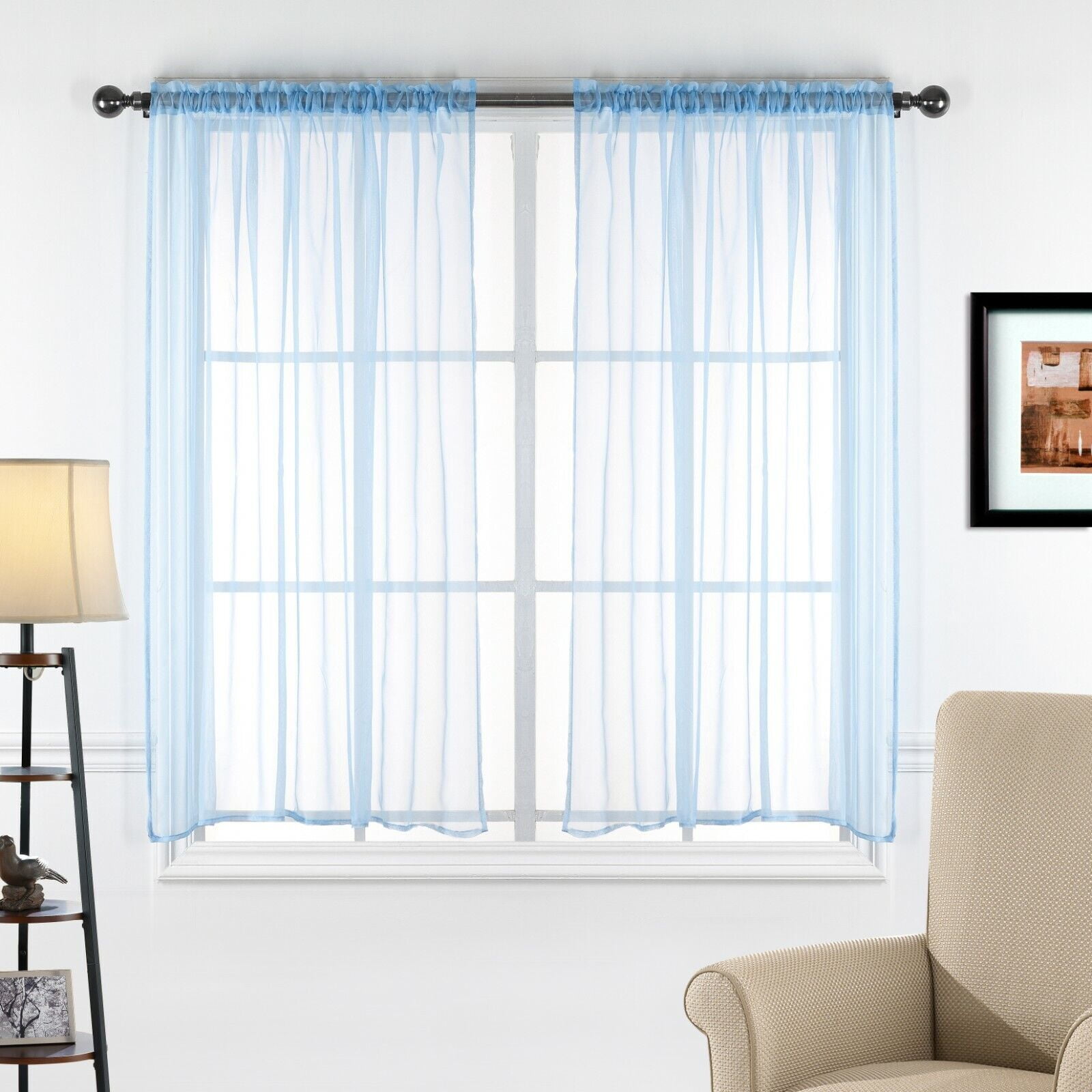 2 Piece Sheer Voile Transparent Rod Pocket Window Curtain Panel Drape