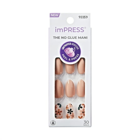 KISS imPRESS   Press on Nails, As It Was, Beige, Medium Almond, 30 Count