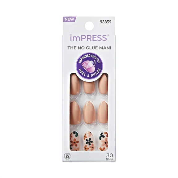 KISS imPRESS   Press on Nails, As It Was, Beige, Medium Almond, 30 Count
