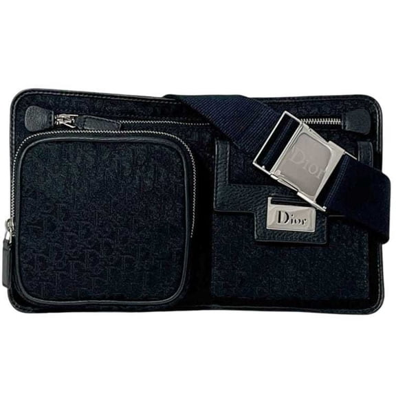 Pre-Owned Christian Dior Waist Pouch f-24651 Black Trotter Canvas and Leather MC1016... (Good)