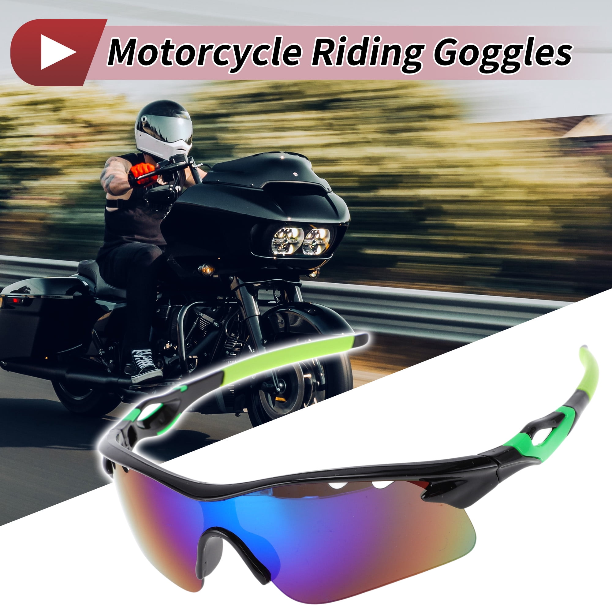 Unique Bargains 1 Set Motorcycle Riding Goggles PC Tri-acetel Cellulose Outdoor Sports Sunglasses for Motocross Dirt Bike ATV Green Silver Tone Lens Black Green Frame