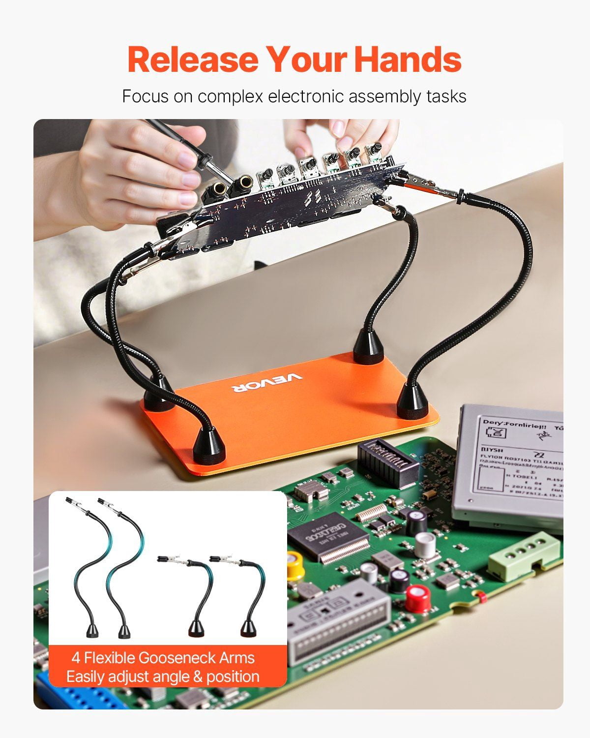 ESD Safe Helping Hands for Soldering | 4 Rotatable Arms with Magnifier for Precision Work