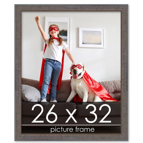 26x32 Distressed/Aged Complete Wood Picture Frame with UV Acrylic, Foam Board Backing, & Hardware