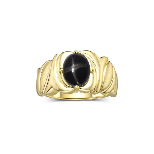 RYLOS Rings for Women 14K Yellow Gold Ring Solitaire 9X7MM Oval Gemstone with Satin Finish Band March Black Star Sapphire Jewelry Size 5
