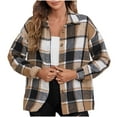 thumbnail image 3 of Jinhomg Women's Flannel Plaid Jacket Fall Winter Casual Long Sleeve Button Down Shacket Warm Cozy Lapel Collared Fuzzy Shirt Jackets Winter Saving Khaki XL, 3 of 10