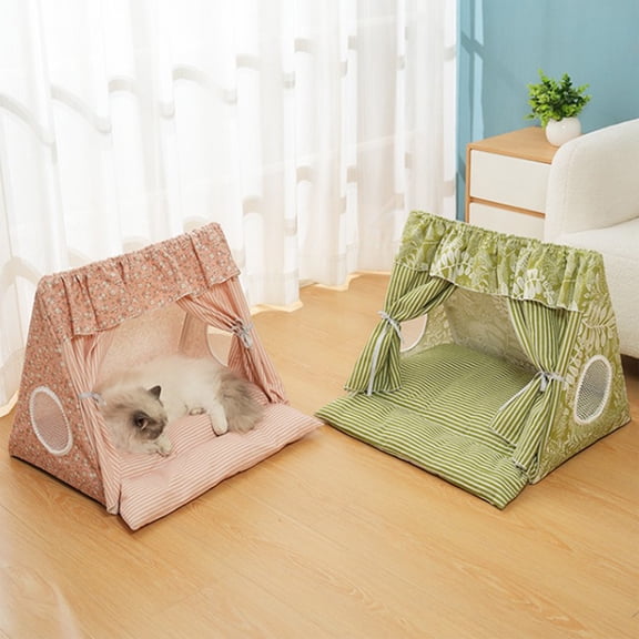 Cat Bed for Indoor Kittens with Semi-Enclosed Removable Washable Cover, Breathable Flannel & Portable Foldable Design, Suitable for All-Season Fall Decor, 20.1x18.9x18.5in by MPOISVA