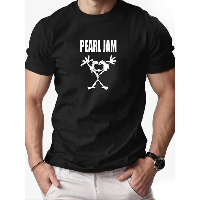 T-Shirt Graphique à Manches Courtes en Coton pour Hommes Pearl Jam - T-Shirt d'Été Décontracté à Col Rond Vert avec Design Imprimé Élégant