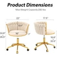 thumbnail image 2 of Velvet Woven Home Office Chair, Modern Swivel Desk Chair with Wheels, Height Adjustable Vanity Chair with Gold Metal Base and Hand Weaving Back, Beige, 2 of 7