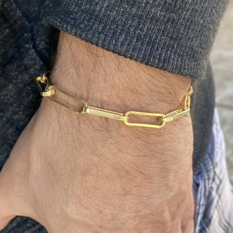 14K Gold Plated Over Real Solid 925 Sterling Silver Paperclip Paper Clip Bracelet Italy 8 inch inch 6.5mm Thick, adult Unisex, Size: One Size