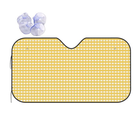 Kdxio Yellow Gingham Print Front Windshield Sun Shade,Folding Auto Sunshade for Car Truck SUV-Small