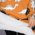 thumbnail image 3 of Oversized Wearable Blanket Hoodie,Orange Cartoon Black White Dinosaurs Pattern Sherpa Blanket Hoodie with Super Pockets,Super Warm Fuzzy Pullover for Women & Men, 3 of 6