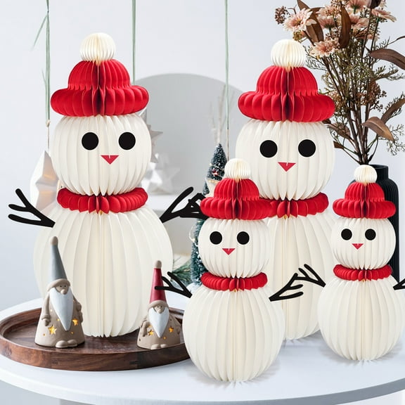Paper Honeycomb Snowman Ornaments 3D Honeycomb Christmas Snowman Centerpiece for Winter Table Topper Home Decor