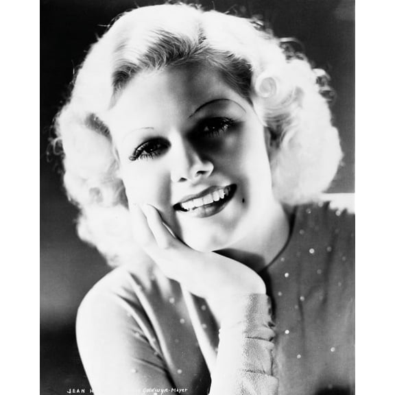 Jean Harlow Portrait in Grey Tight Long Sleeve Linen Dress with Head Leaning on the Right Hand Photo Print (8 x 10)