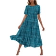 thumbnail image 2 of Viikei Womens Summer Dresses with Sleeves,Women's Flower Printing Casual Short Sleeve Crewneck Dress Casual Flowy Tiered Maxi Beach Dress Blue XXL, 2 of 6