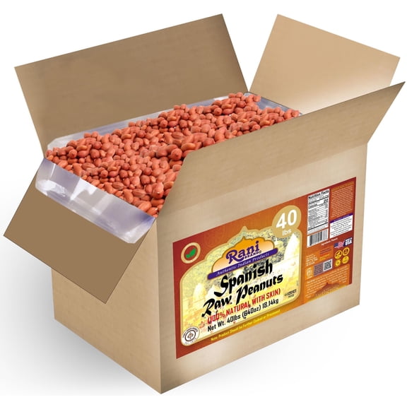 Rani Raw Spanish Peanuts 100% Natural with Skin (uncooked, unsalted) 40lbs (640oz) 18.14kg Bulk Box ~ Vegan | Gluten Friendly | Kosher | Red-brown Skin