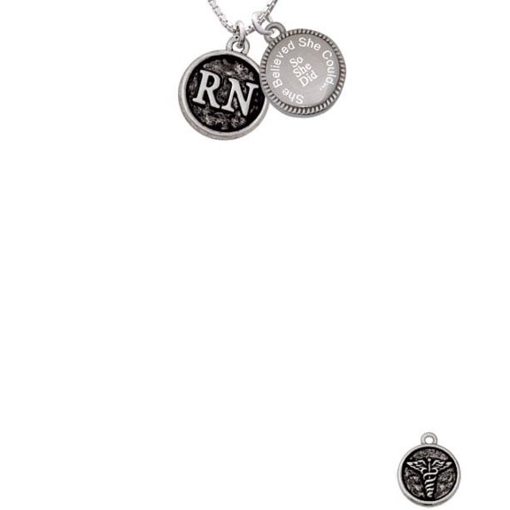 Silvertone Nurse Caduceus Seal - RN She Believed She Could So She Did Engraved Necklace