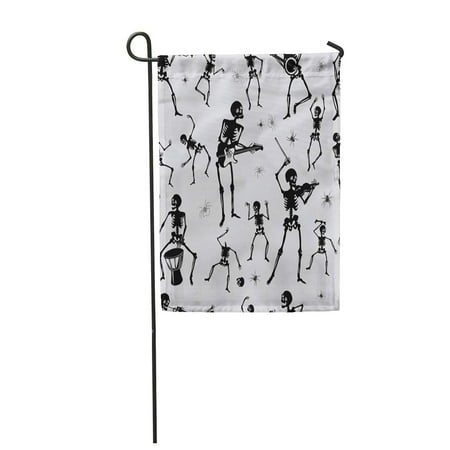 SIDONKU Guitar Pattern Black and White Silhouette Skeleton Party of Halloween Garden Flag Decorative Flag House Banner 28x40 inch