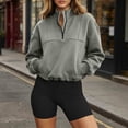 thumbnail image 5 of hoksml Women Half Zip Stand Collar Drawstring Hem Cropped Sweatshirt Drop Shoulder Pocket Long Sleeve Pullover for Sport Street Daily, 5 of 8