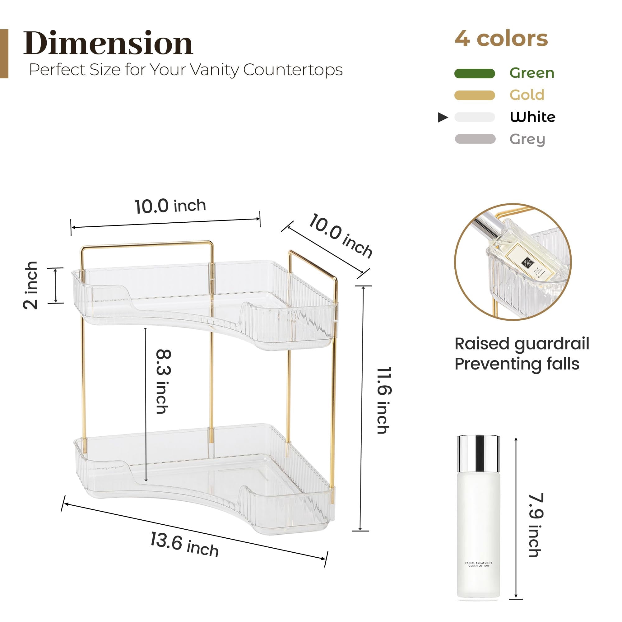 Soda Candy Corner Makeup Organizer for Vanity Countertop Space Saving Cosmetic Storage Organizer for Dresser Bathroom Kitchen, 2 Tier
