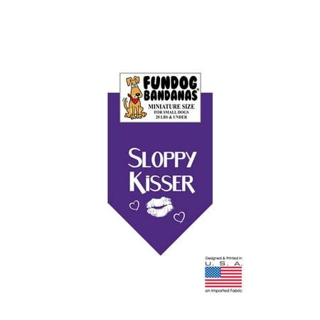 MINI Fun Dog Bandana - SLOPPY KISSER - Taille miniature pour petits chiens de moins de 20 lbs, écharpe animal violet