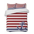 thumbnail image 2 of Anchor Red Queen Size Down Alternative Comforter, Lightweight Comforter Quilt Bedding Set with Pillow Shams Modern Navy Blue White Striped Nautical All Seasons Bed Comforter Duvet Insert 90"x96", 2 of 7