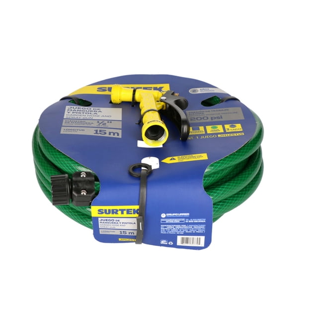 Jgo Manguera 1/2 Verde Pistola 15m 3capas Casa Jardin SURTEK JM12ST15