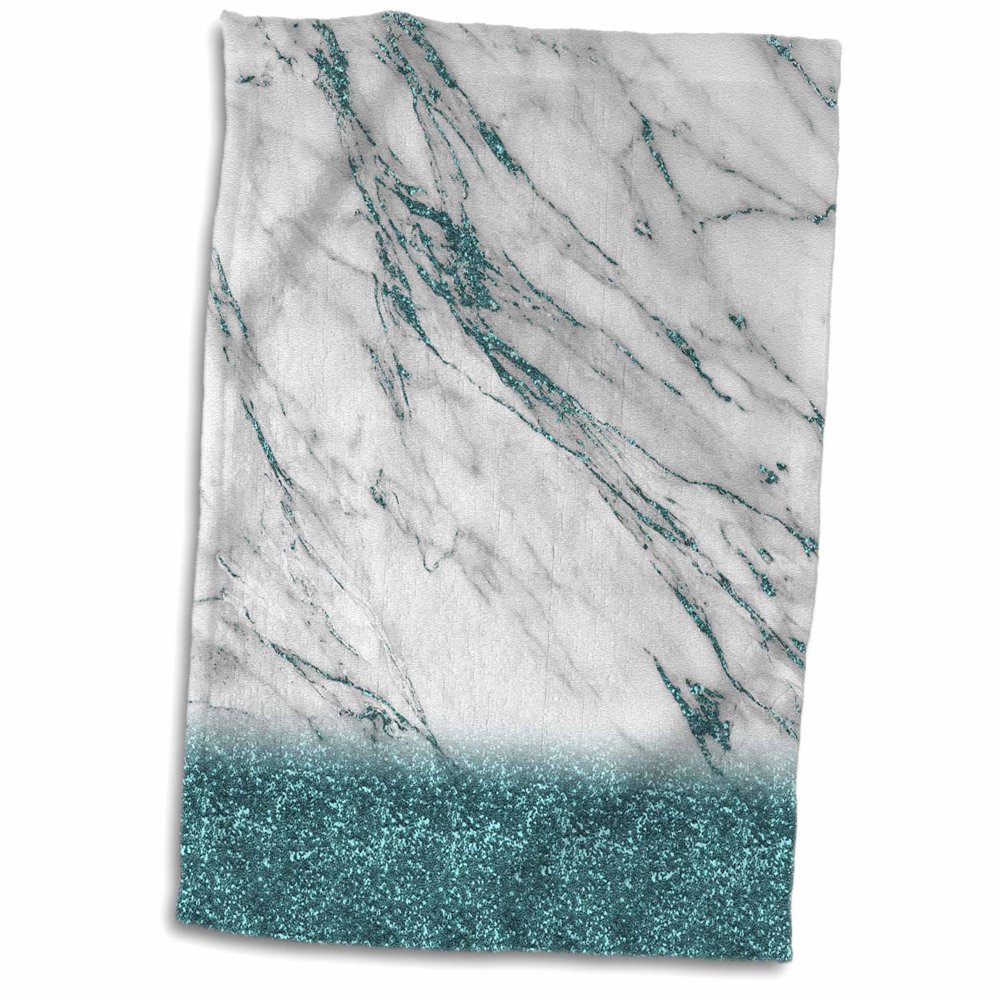 3dRose Luxury Grey Aqua Teal Gem Stone Marble Glitter Metallic Faux Print Towel, 15 by 22inch