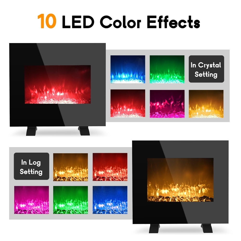 Lifeplus 26"1500-Watt Freestanding or Wall Mounted Electric Fireplace Heater, Black