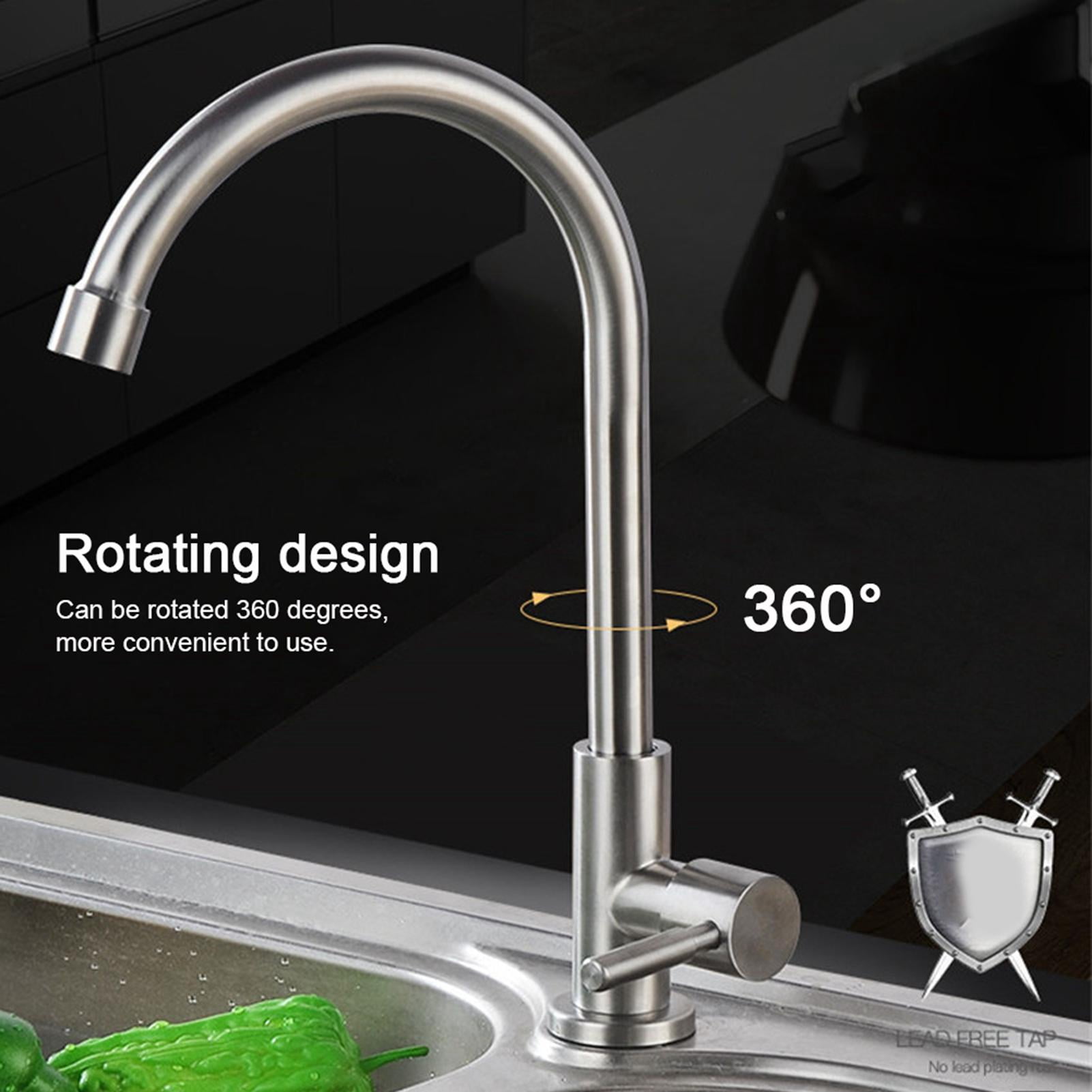 YAHHU 360° Rotating Stainless Steel Single‑Pin Kitchen Faucet – 1/2” Thread, Ergonomic Handle, Leak‑Proof Ceramic Spool