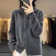 thumbnail image 3 of Women Knitted Sweater Coat High Collar Long Sleeve Double Zipper Placket Autumn Winter Solid Color Knitwear, 3 of 8