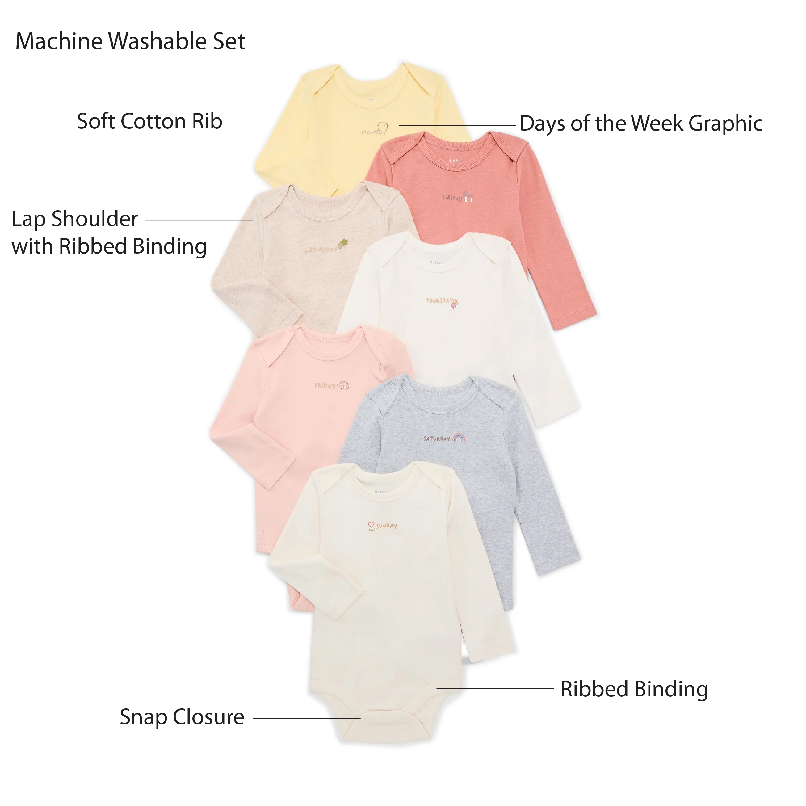Bliss By Garanimals Days Of The Week Bodysuits 7-Pack photo 4