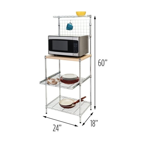 Honey Can Do Baker’s Rack with Storage and Wood Cutting Board, Chrome