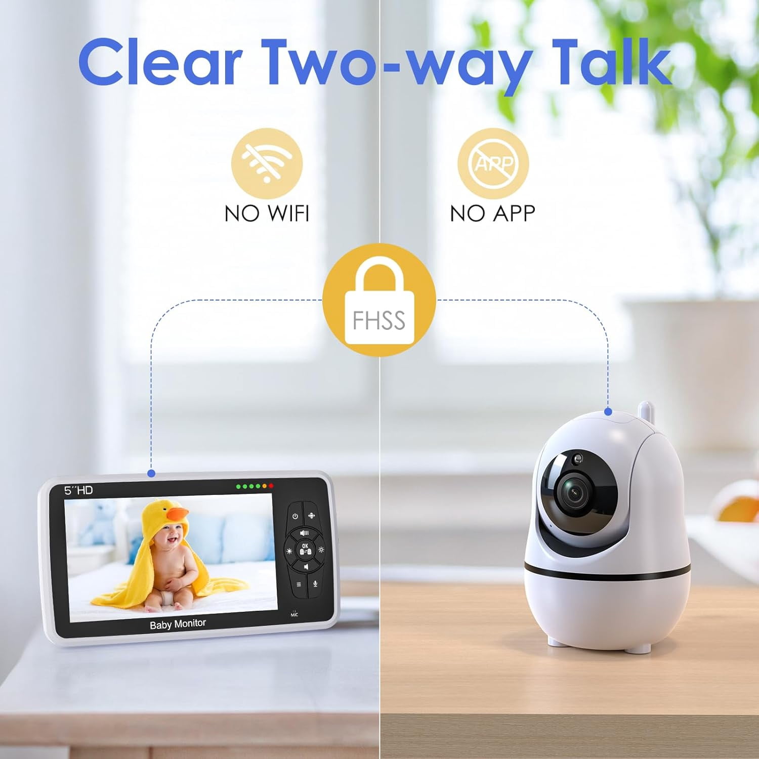 Baby Monitor with Camera and Audio, 5" IPS Display 720P HD, 4000mAh Long Battery Life, Pan-Tilt-Zoom, No WiFi, VOX Mode, Night Vision, 2-Way Audio, Temperature Sensor & Lullabies