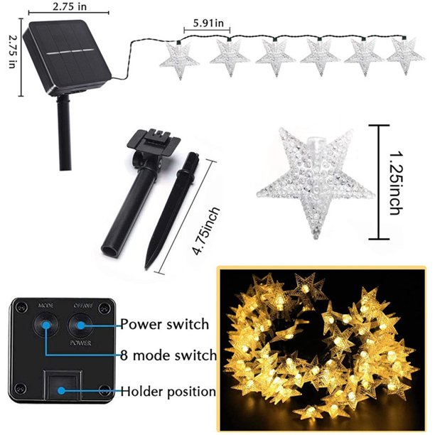 Lámpara Luces de cortina de estrella LED de encendido con guirnalda con energía solar luces de cadena decoración del festival
