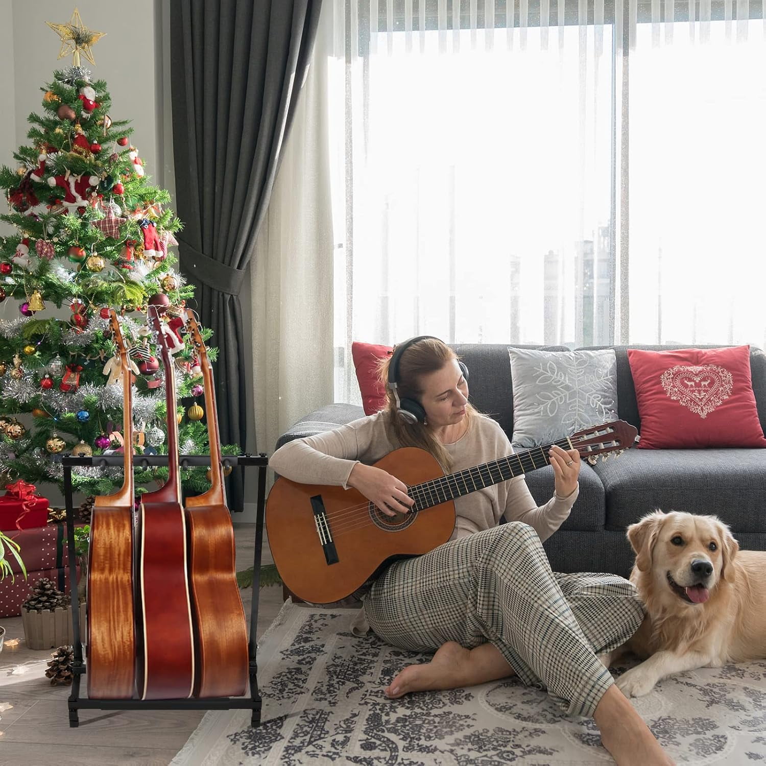 3/5/7/9 Multiple Guitar Stand, Display Rack Guitars & Ukulele & Bass & Banjo Holder for Band, Studio, Home (Square-3 Holder)