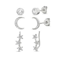 Three Stars With CZ Stud Earring in Sterling Silver