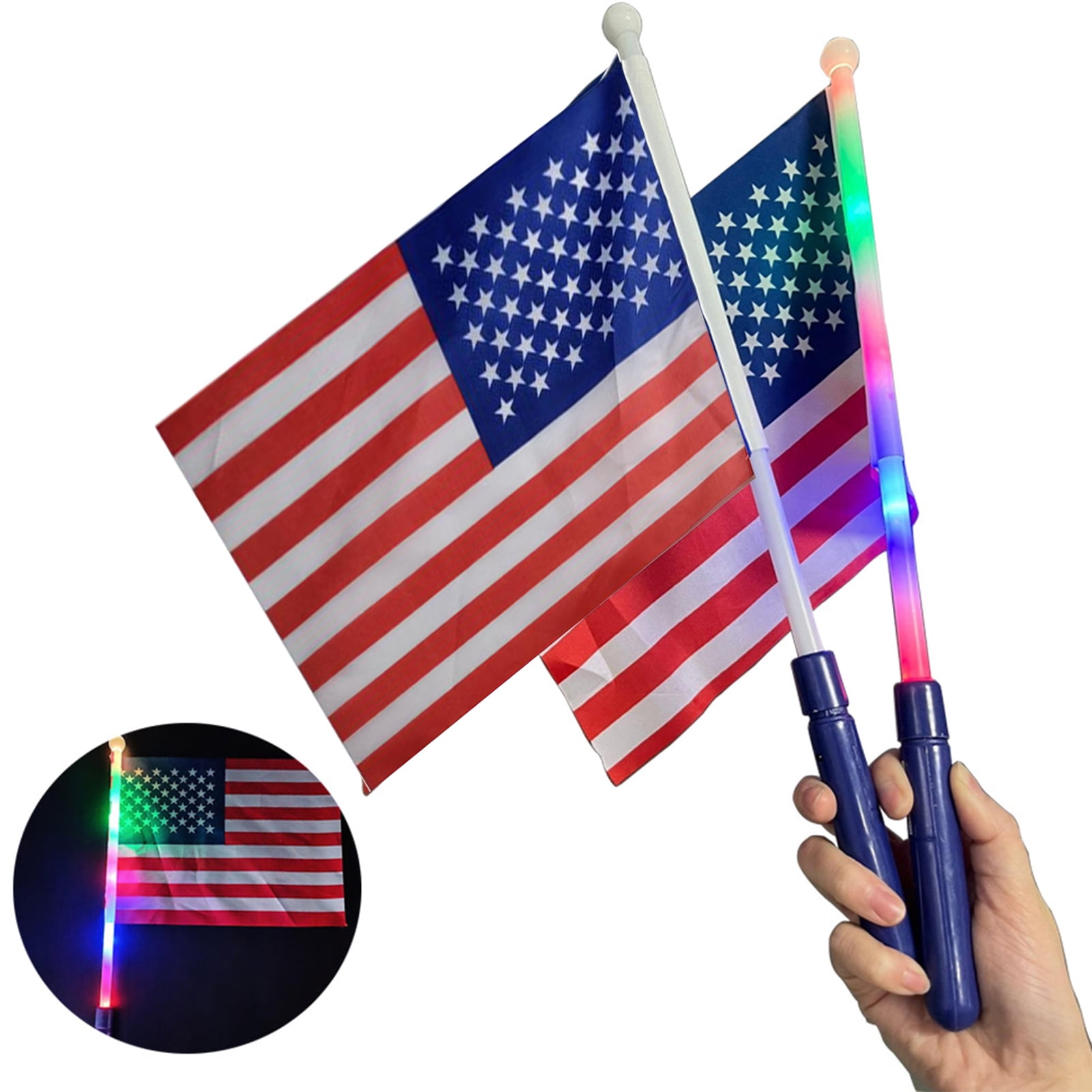 Bluethy Glowing Flag Handheld Holiday Decoration Color LED Luminous Mini American Stick for Independence Day -